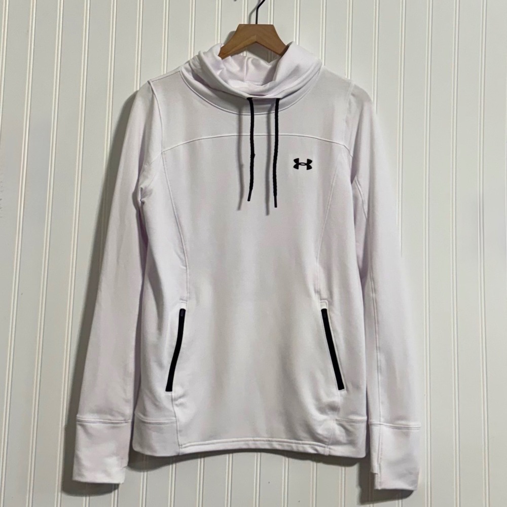 Under Armour Threadborne Funnel Neck Hoodie White Black Zip Pockets Womens M